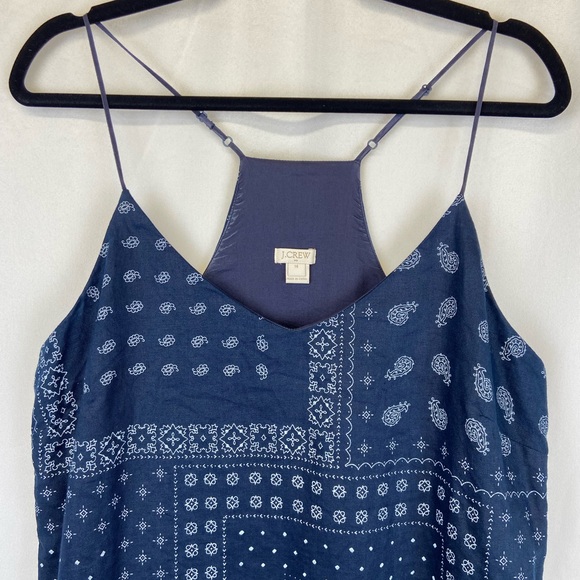 EUC J. Crew Linen Blend Blue Bandana Print T Back Dress Cotton Lined Size 14 - Picture 2 of 12